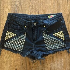 Studded mini denim shorts